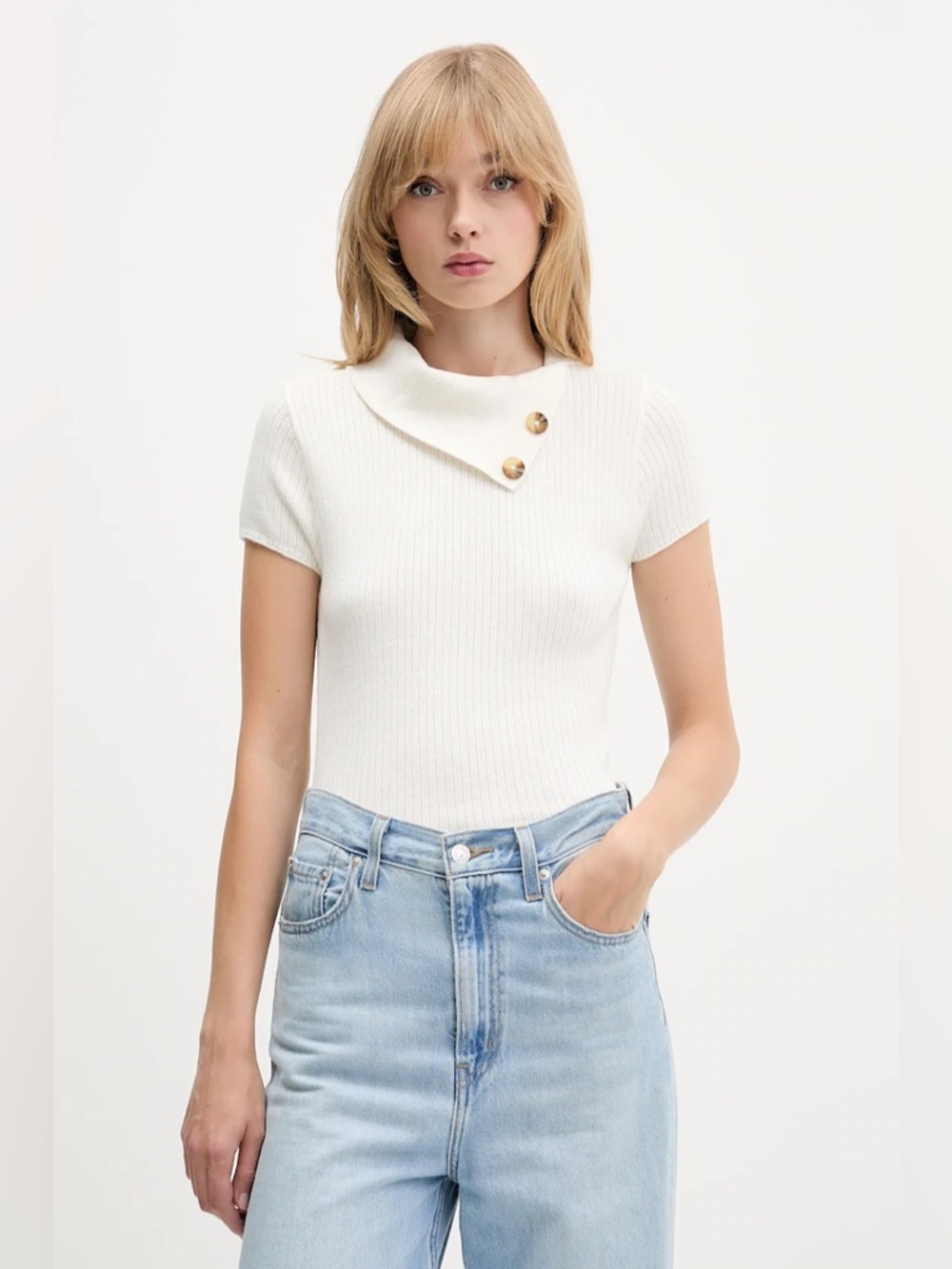 Hollister Cream Short-Sleeve Tunic Sweater